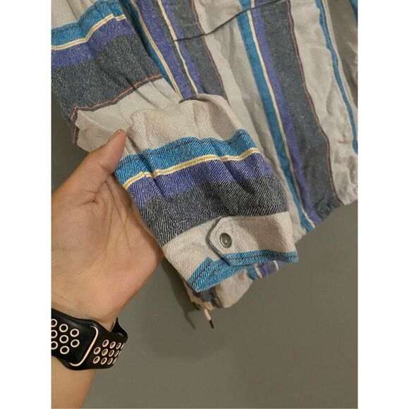 No Boundaries Striped Vintage Hooded Pullover Quarter Button Down Size L - Picture 4 of 10